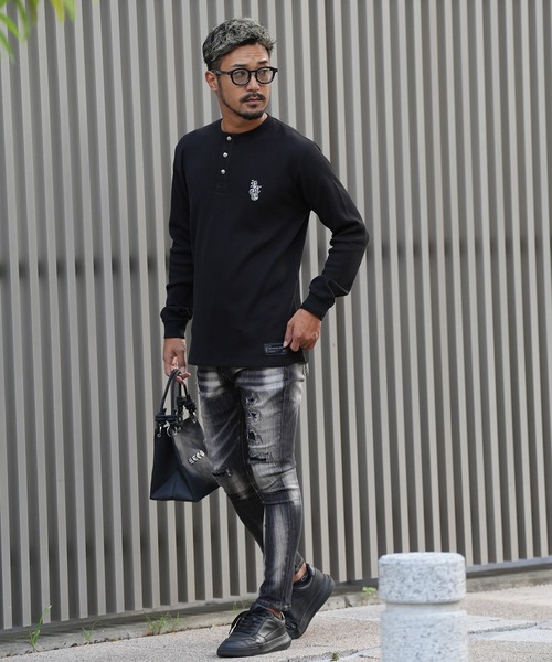 adamsJUGGLER（アダムスジャグラー）の「RTEG ヘンリーネック S/B ロンティー（Tシャツ/カットソー・メンズ・ホワイト/ブラック・S/M/L/XL/XXL）」の6枚目の写真