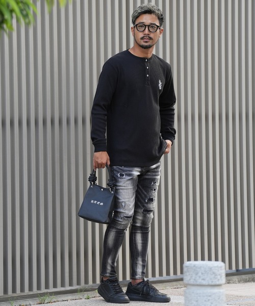 adamsJUGGLER（アダムスジャグラー）の「RTEG ヘンリーネック S/B ロンティー（Tシャツ/カットソー・メンズ・ホワイト/ブラック・S/M/L/XL/XXL）」の8枚目の写真