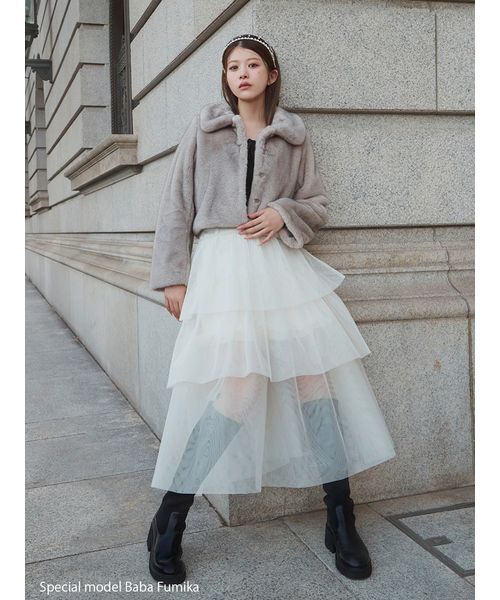 SNIDEL（スナイデル）の「チュールパニエスカート（スカート・レディース・アイボリー/ブラック・0/1）」の3枚目の写真