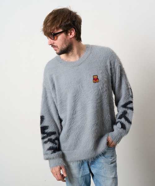 STUD MUFFIN（スタッドマフィン）の「STUD MUFFIN/スタッドマフィン/フェザーヤーン ビックロゴクロスインターシャ シャギープルオーバー（ニット/セーター・メンズ・ブラック/グレー・3/2/4）」の13枚目の写真