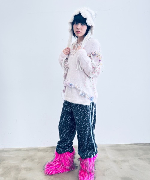 Y2K SYNAPSE FACTORY（ワイツーケー シナプスファクトリー）の「【forever dreaming】ワッフルジョガーパンツ（スウェットパンツ・レディース・ブラック・FREE）」の2枚目の写真