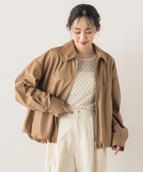 Droite lautreamont（ドロワットロートレアモン）の「レザーライクブルゾン≪洗濯機で洗える≫（ブルゾン・レディース・キャメル・M）」の10枚目の写真