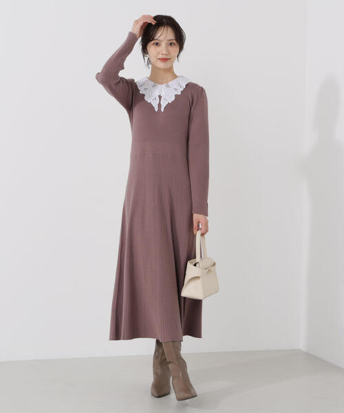 PROPORTION BODY DRESSING（プロポーションボディドレッシング）の「レース襟付きニットワンピース / 1215240118（ワンピース・レディース・ブラック/ダークグレー/ブラウン系その他・MEDIUM/P/S）」の6枚目の写真