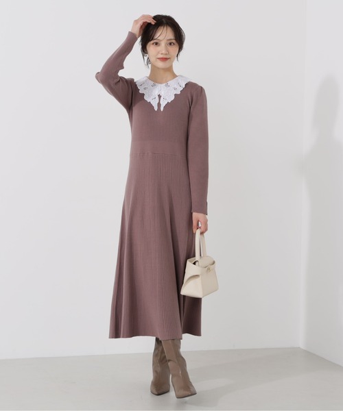 PROPORTION BODY DRESSING（プロポーションボディドレッシング）の「レース襟付きニットワンピース / 1215240118（ワンピース・レディース・ブラック/ダークグレー/ブラウン系その他・MEDIUM/P/S）」の3枚目の写真