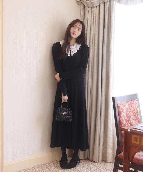PROPORTION BODY DRESSING（プロポーションボディドレッシング）の「レース襟付きニットワンピース / 1215240118（ワンピース・レディース・ブラック/ダークグレー/ブラウン系その他・MEDIUM/P/S）」の2枚目の写真