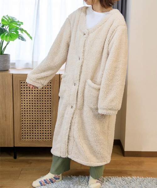 Bleu Bleuet（ブルーブルーエ）の「ペコラノーカラールームガウン（ガウン/バスローブ・レディース・ベージュ/ピンク・FREE）」の10枚目の写真