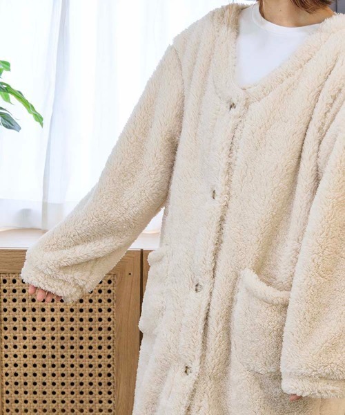 Bleu Bleuet（ブルーブルーエ）の「ペコラノーカラールームガウン（ガウン/バスローブ・レディース・ベージュ/ピンク・FREE）」の12枚目の写真