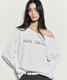 NICOLE ONE SHOULDER LAYERED LOGO LS TOP_IVORY