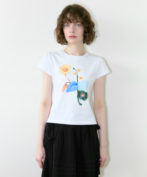 SINOON(シヌーン)の「Flower Puff T-Shirt (White)(Tシャツ/カットソー・レディース・ホワイト・MEDIUM/SMALL)」の1枚目の写真
