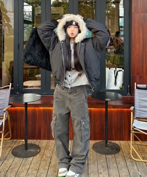 LAC-VERT（ラック・ヴェール）の「フェイクファーフードブルゾン（ブルゾン・レディース・ブラック/ブラウン・FREE）」の16枚目の写真