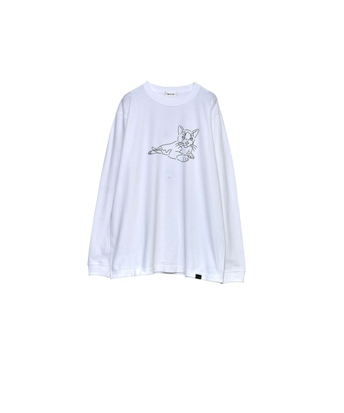 Nora Lily(ノラリリー)の「【Nora Lily】 NORA Neko L/S Tee(Tシャツ/カットソー・メンズ・ホワイト/ネイビー・LARGE)」の2枚目の写真