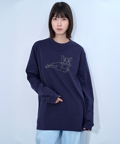 Nora Lily(ノラリリー)の「【Nora Lily】 NORA Neko L/S Tee(Tシャツ/カットソー・メンズ・ホワイト/ネイビー・LARGE)」の5枚目の写真