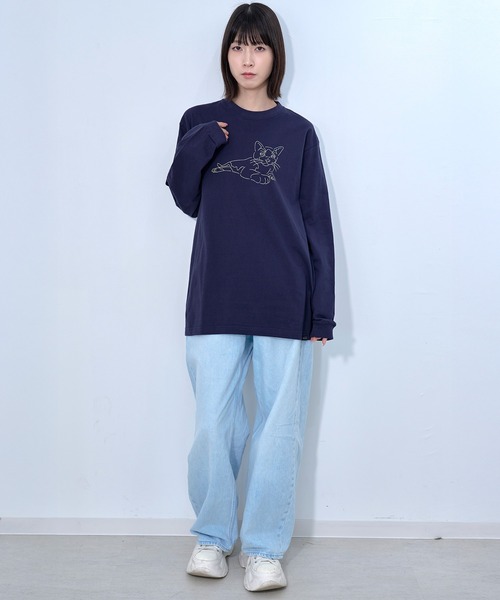 Nora Lily(ノラリリー)の「【Nora Lily】 NORA Neko L/S Tee(Tシャツ/カットソー・メンズ・ホワイト/ネイビー・LARGE)」の6枚目の写真
