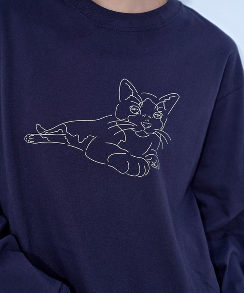 Nora Lily(ノラリリー)の「【Nora Lily】 NORA Neko L/S Tee(Tシャツ/カットソー・メンズ・ホワイト/ネイビー・LARGE)」の7枚目の写真