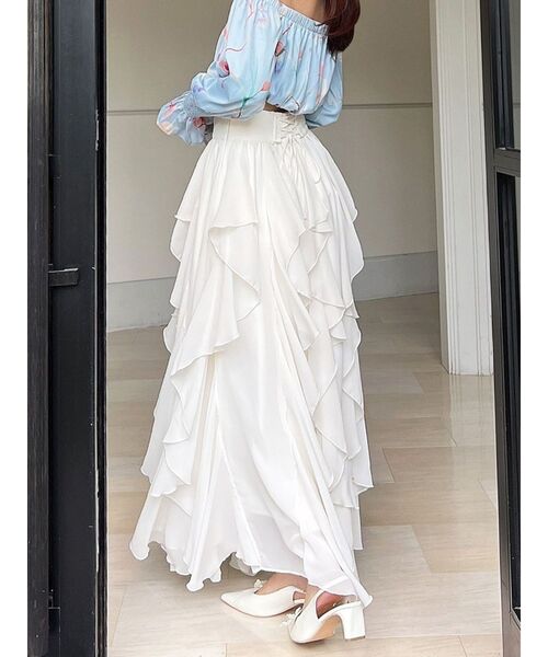 RESEXXY(リゼクシー)の「ラッフルシアーロングスカート(スカート・レディース・ベージュ/ホワイト/ブラック・FREE)」の2枚目の写真