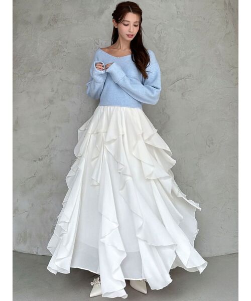 RESEXXY(リゼクシー)の「ラッフルシアーロングスカート(スカート・レディース・ベージュ/ホワイト/ブラック・FREE)」の5枚目の写真