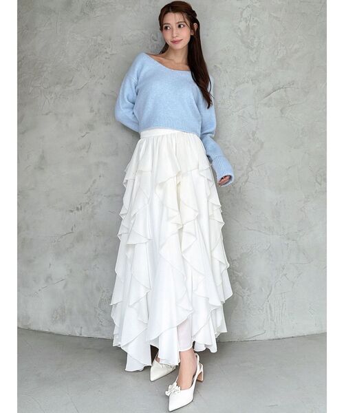 RESEXXY(リゼクシー)の「ラッフルシアーロングスカート(スカート・レディース・ベージュ/ホワイト/ブラック・FREE)」の6枚目の写真