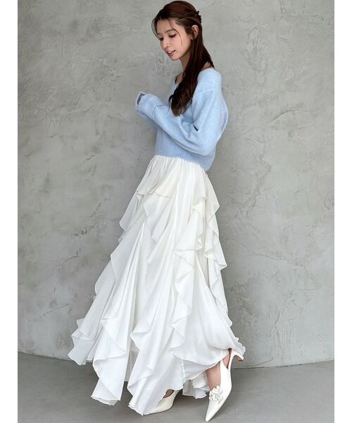 RESEXXY(リゼクシー)の「ラッフルシアーロングスカート(スカート・レディース・ベージュ/ホワイト/ブラック・FREE)」の7枚目の写真
