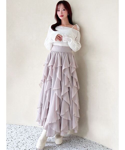 RESEXXY(リゼクシー)の「ラッフルシアーロングスカート(スカート・レディース・ベージュ/ホワイト/ブラック・FREE)」の10枚目の写真