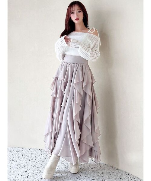RESEXXY(リゼクシー)の「ラッフルシアーロングスカート(スカート・レディース・ベージュ/ホワイト/ブラック・FREE)」の11枚目の写真