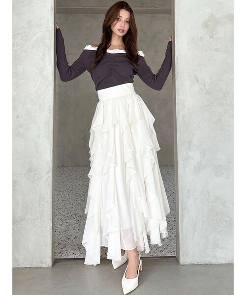 RESEXXY(リゼクシー)の「ラッフルシアーロングスカート(スカート・レディース・ベージュ/ホワイト/ブラック・FREE)」の14枚目の写真