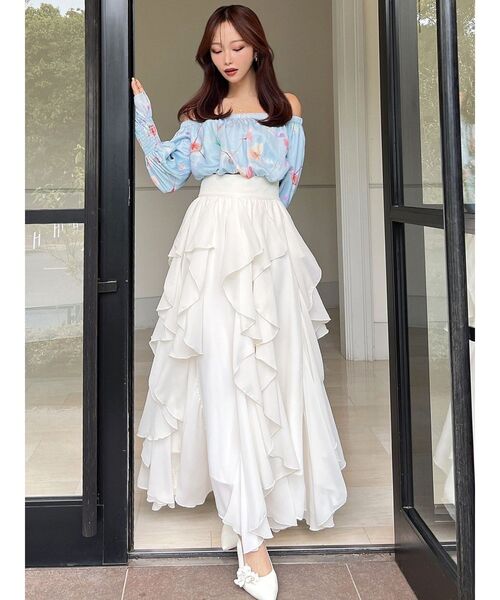 RESEXXY(リゼクシー)の「ラッフルシアーロングスカート(スカート・レディース・ベージュ/ホワイト/ブラック・FREE)」の15枚目の写真