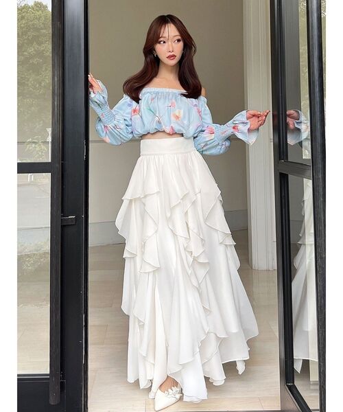 RESEXXY(リゼクシー)の「ラッフルシアーロングスカート(スカート・レディース・ベージュ/ホワイト/ブラック・FREE)」の17枚目の写真