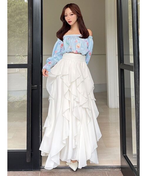 RESEXXY(リゼクシー)の「ラッフルシアーロングスカート(スカート・レディース・ベージュ/ホワイト/ブラック・FREE)」の18枚目の写真