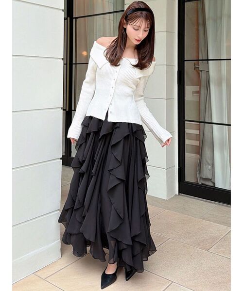 RESEXXY(リゼクシー)の「ラッフルシアーロングスカート(スカート・レディース・ベージュ/ホワイト/ブラック・FREE)」の19枚目の写真