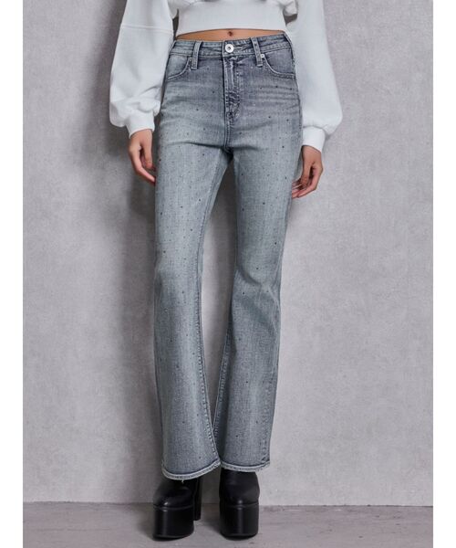 GYDA(ジェイダ)の「ハイウエストbijouフレアデニムパンツ(デニムパンツ・レディース・ブラック/ライトブルー/インディゴブルー・X-SMALL/SMALL/MEDIUM)」の1枚目の写真