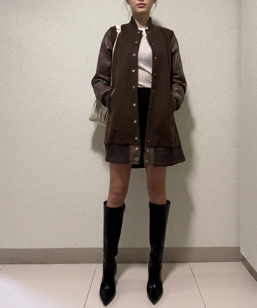KONVINI(コンビニ)の「【Chillity】スタジャンロングコート(スタジャン・レディース・ブラウン/グレー・FREE)」の2枚目の写真