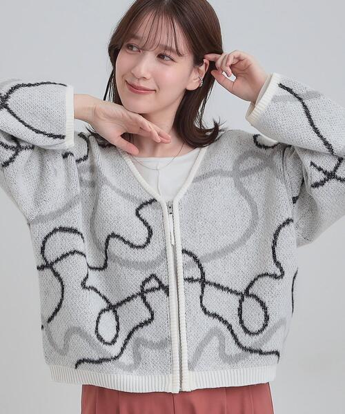 セール】【洗濯機可】柄アソート VネックZIPカーディガン