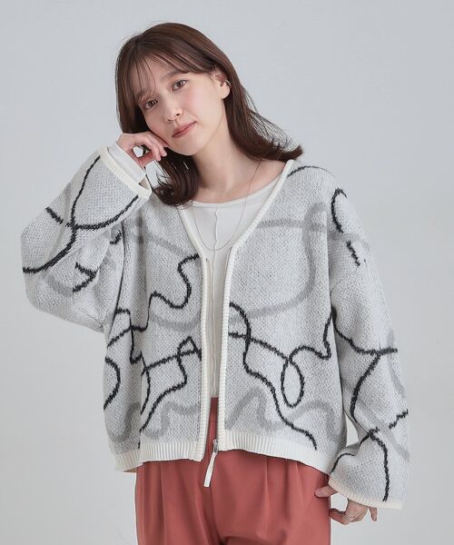 Cutie Blonde（キューティーブロンド）の「【洗濯機可】選べる3柄 VネックZIPカーディガン（カーディガン/ボレロ・レディース・ホワイト系9/ブラック系/ブルー系3/ホワイト系1/グレー系3/ネイビー系5・00）」の7枚目の写真