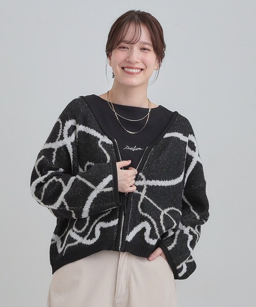 Cutie Blonde（キューティーブロンド）の「【洗濯機可】選べる3柄 VネックZIPカーディガン（カーディガン/ボレロ・レディース・ホワイト系9/ブラック系/ブルー系3/ホワイト系1/グレー系3/ネイビー系5・00）」の19枚目の写真