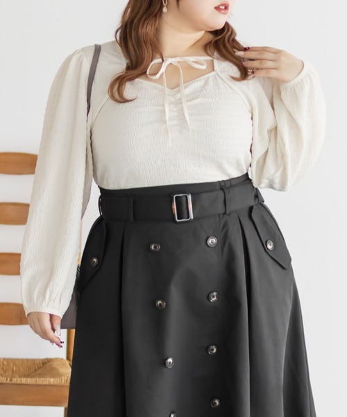 CLETTE(クレット)の「CLETTEオリジナルデコルテリボンカットソープルオーバー(Tシャツ/カットソー・レディース・ブラック/アイボリー/ミント・LL/3L/4L)」の2枚目の写真