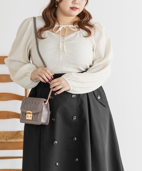 CLETTE(クレット)の「CLETTEオリジナルデコルテリボンカットソープルオーバー(Tシャツ/カットソー・レディース・ブラック/アイボリー/ミント・LL/3L/4L)」の5枚目の写真