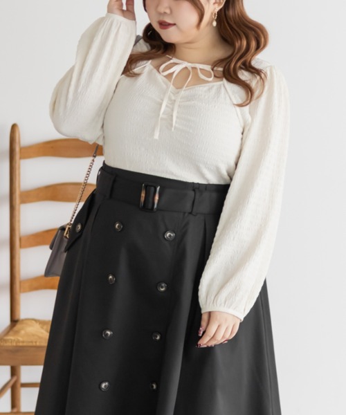 CLETTE(クレット)の「CLETTEオリジナルデコルテリボンカットソープルオーバー(Tシャツ/カットソー・レディース・ブラック/アイボリー/ミント・LL/3L/4L)」の4枚目の写真