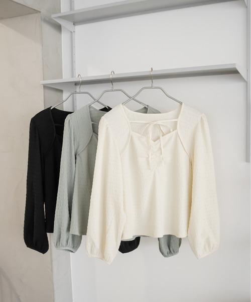 CLETTE(クレット)の「CLETTEオリジナルデコルテリボンカットソープルオーバー(Tシャツ/カットソー・レディース・ブラック/アイボリー/ミント・LL/3L/4L)」の9枚目の写真