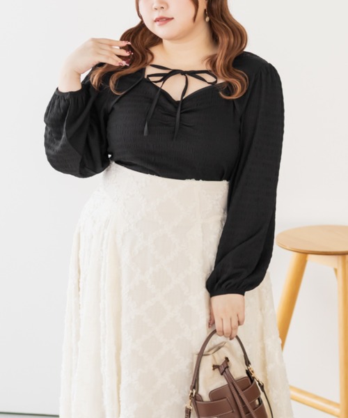 CLETTE(クレット)の「CLETTEオリジナルデコルテリボンカットソープルオーバー(Tシャツ/カットソー・レディース・ブラック/アイボリー/ミント・LL/3L/4L)」の10枚目の写真