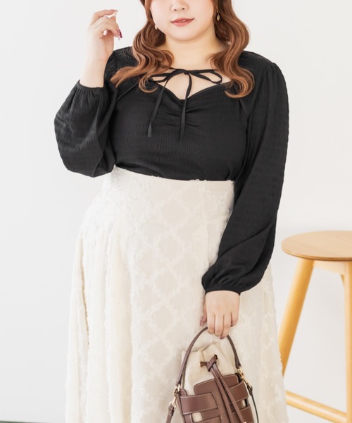 CLETTE(クレット)の「CLETTEオリジナルデコルテリボンカットソープルオーバー(Tシャツ/カットソー・レディース・ブラック/アイボリー/ミント・LL/3L/4L)」の11枚目の写真