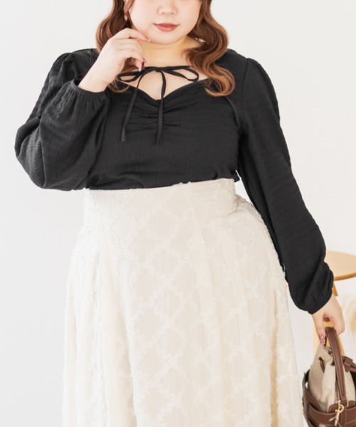 CLETTE(クレット)の「CLETTEオリジナルデコルテリボンカットソープルオーバー(Tシャツ/カットソー・レディース・ブラック/アイボリー/ミント・LL/3L/4L)」の12枚目の写真