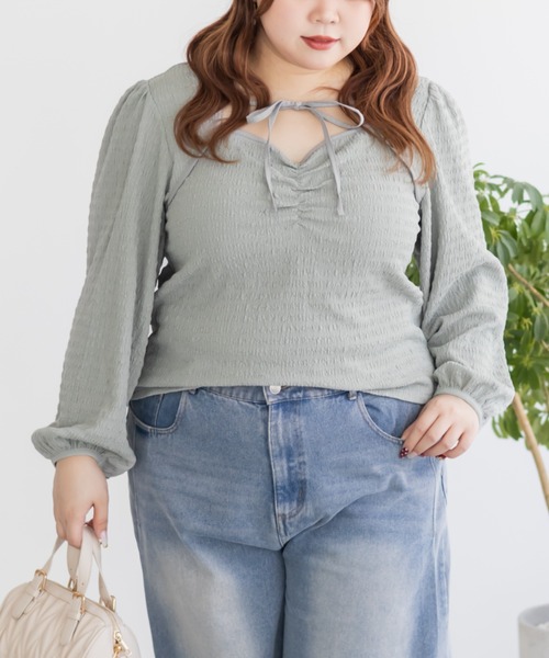 CLETTE(クレット)の「CLETTEオリジナルデコルテリボンカットソープルオーバー(Tシャツ/カットソー・レディース・ブラック/アイボリー/ミント・LL/3L/4L)」の17枚目の写真