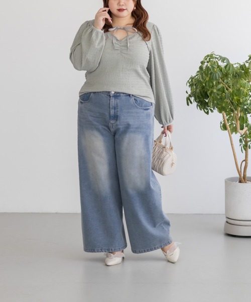 CLETTE(クレット)の「CLETTEオリジナルデコルテリボンカットソープルオーバー(Tシャツ/カットソー・レディース・ブラック/アイボリー/ミント・LL/3L/4L)」の18枚目の写真