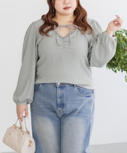 CLETTE(クレット)の「CLETTEオリジナルデコルテリボンカットソープルオーバー(Tシャツ/カットソー・レディース・ブラック/アイボリー/ミント・LL/3L/4L)」の16枚目の写真