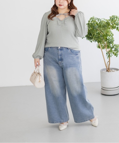 CLETTE(クレット)の「CLETTEオリジナルデコルテリボンカットソープルオーバー(Tシャツ/カットソー・レディース・ブラック/アイボリー/ミント・LL/3L/4L)」の19枚目の写真