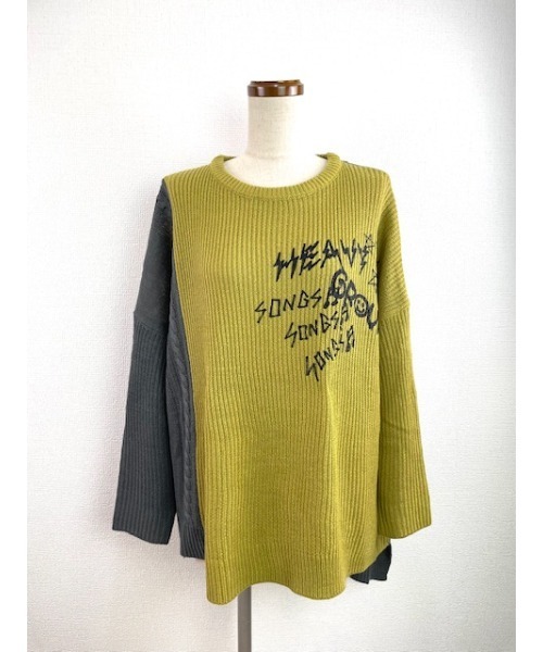 WORLD WIDE LOVE!（ワールドワイドラブ）の「パッチワーク配色ニット（ニット/セーター・レディース・アイボリー/ブラック/マスタード・1）」の3枚目の写真