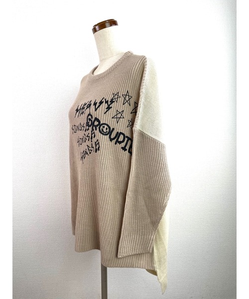 WORLD WIDE LOVE!（ワールドワイドラブ）の「パッチワーク配色ニット（ニット/セーター・レディース・アイボリー/ブラック/マスタード・1）」の5枚目の写真