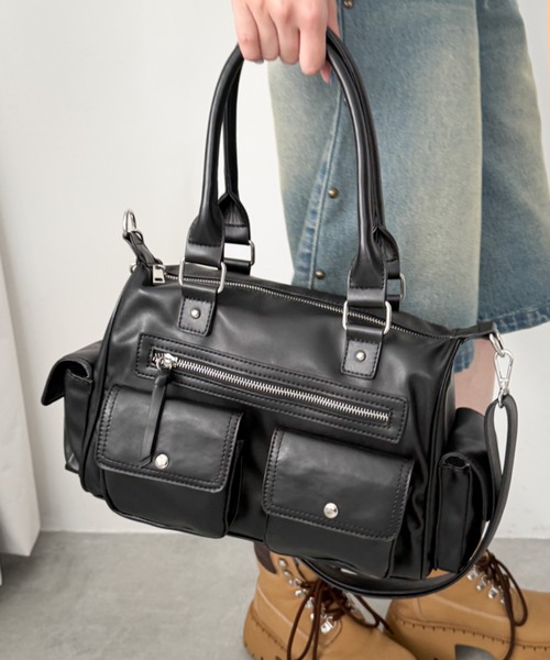 WEGO（ウィゴー）の「WEGO/ポケットデザインボストンショルダー（ショルダーバッグ・レディース・ブラック/ブラウン・FREE）」の11枚目の写真