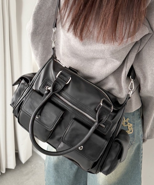 WEGO（ウィゴー）の「WEGO/ポケットデザインボストンショルダー（ショルダーバッグ・レディース・ブラック/ブラウン・FREE）」の14枚目の写真