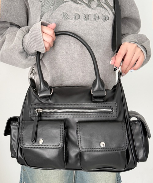 WEGO（ウィゴー）の「WEGO/ポケットデザインボストンショルダー（ショルダーバッグ・レディース・ブラック/ブラウン・FREE）」の15枚目の写真